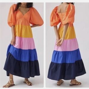 FARM Rio Colorblock Maxi Dress in Orange, Yellow, Blue, Pink, Navy